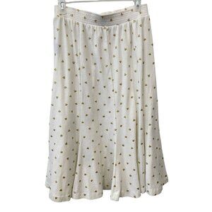 HMJ Vintage 90s Gold Heart Pull On Midi Skirt Womens Small Elastic Waist Cream